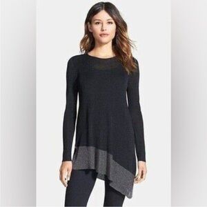 Eileen Fisher Asymmetrical Tunic Top w/ Metallic Border Hem